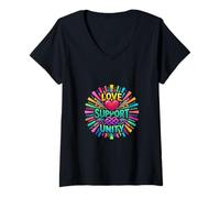 Femme Concept d'énergie Positive de Soutien de l'amour T-Shirt avec Col en V