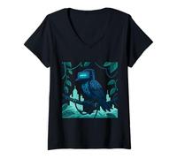 Femme Concept d'observateur numérique Cyber Raven T-Shirt avec Col en V