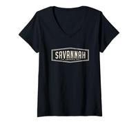 Femme Conception de Badge rétro Savannah Georgia, Graphique T-Shirt avec Col en V