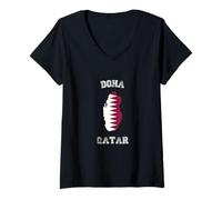 Femme Conception de Carte du Drapeau du Qatar Classique de Doha Qatar T-Shirt avec Col en V