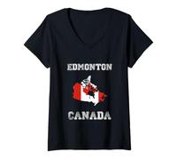 Femme Conception de Carte Vintage du Drapeau du Canada à Edmonton T-Shirt avec Col en V