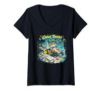 Femme Conception de Chat de théorie du Chaos - Chat Scientifique T-Shirt avec Col en V