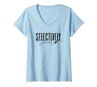 Femme Conception de Citation introvertie sélectivement Sociale T-Shirt avec Col en V