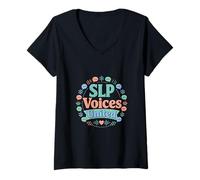 Femme Conception de l'assistance à la Communication de SLP Voices United T-Shirt avec Col en V
