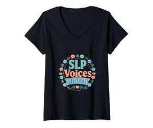 Femme Conception de l'assistance à la Communication de SLP Voices United T-Shirt avec Col en V