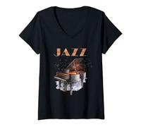 Femme conception de piano jazz cool pour la journée du jazz T-Shirt avec Col en V