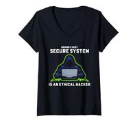 Femme Conception du système sécurisé Ethical Hacker Cyber Security T-Shirt avec Col en V