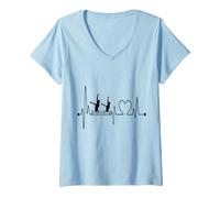 Femme Conception d'un Nageur synchronisé avec Battement de cœur et électrocardiogramme T-Shirt avec Col en V