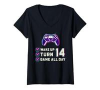 Femme Conception d'une liste de contrôle pour Les Joueurs Qui durent Toute la journée avec Wake Up Turn 14 T-Shirt avec Col en V