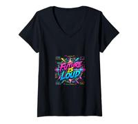 Femme Conception Graphique cyberaudio Future Sound Energy T-Shirt avec Col en V