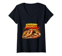 Femme Conception Graphique de Ground Power Beast Runner Energy T-Shirt avec Col en V