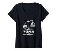 Femme Conception Graphique de l'échelle d'égalité des Travailleurs sur Les milliardaires T-Shirt avec Col en V