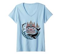 Femme Conception Historique Circulaire du Nord-Ouest du Pacifique T-Shirt avec Col en V