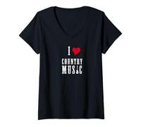 Femme Concert de Groupe de Guitare Love Country Music T-Shirt avec Col en V