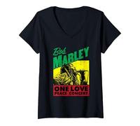 Femme Concert Officiel Bob Marley One Love Peace T-Shirt avec Col en V, Noir, XL
