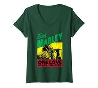 Femme Concert Officiel Bob Marley One Love Peace T-Shirt avec Col en V, Vert Forêt, M