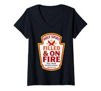 Femme Condiments chrétiens remplis du Saint-Esprit et en feu Actes 1:8 T-Shirt avec Col en V