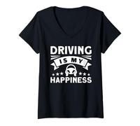 Femme Conduire, C'est Mon Bonheur T-Shirt avec Col en V