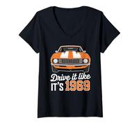 Femme Conduisez-Le comme s'il s'agissait d'une Muscle Car Orange de 1969 T-Shirt avec Col en V