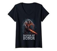 Femme Conduit par l'honneur. Force au-delà des royaumes. T-Shirt avec Col en V