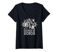 Femme Conduit par l'honneur. Le Code du Guerrier. T-Shirt avec Col en V