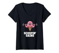 Femme Cône de crème glacée protéinée Rose Scoop Gains Gym Pre Workout Meme T-Shirt avec Col en V