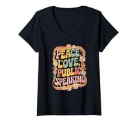 Femme Conférencier public Hippie Retro Peace Love des années 70 Prise de parole en public T-Shirt avec Col en V