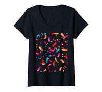 Femme Confettis Colorés Fête Joyeuse T-Shirt avec Col en V