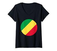 Femme Congo-Brazzaville Drapeau Cercle T-Shirt avec Col en V