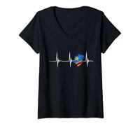 Femme Congo Heartbeat EKG Pulse Drapeau de la République du Congo T-Shirt avec Col en V