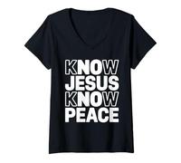 Femme Connaissez Jésus, Connaissez la Paix, Dieu Religieux, Église, chrétien T-Shirt avec Col en V