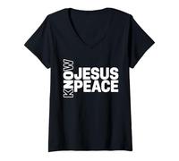 Femme Connaissez Jésus, Connaissez la Paix, la Religion, Dieu, l'église, Les Cadeaux chrétiens T-Shirt avec Col en V