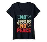 Femme Connaissez Jésus, Connaissez la Paix, la Religion, Dieu, l'église, Les Cadeaux chrétiens T-Shirt avec Col en V