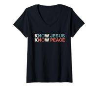 Femme Connaissez Jésus, Connaissez la Paix, la Religion, Dieu, l'église, Les Cadeaux chrétiens T-Shirt avec Col en V