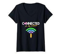 Femme Connecté à n'importe Quelle Distance pour la rentrée Scolaire T-Shirt avec Col en V