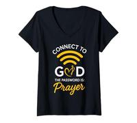Femme Connectez-Vous à Dieu Le Mot de Passe est la prière et la Foi chrétienne T-Shirt avec Col en V