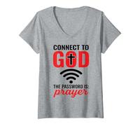 Femme Connectez-Vous à Dieu Le Mot de Passe est la prière - Faith chrétienne WiFi T-Shirt avec Col en V