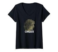 Femme Conquer Alexandre Le Grand Grèce Antique Stoïcisme T-Shirt avec Col en V
