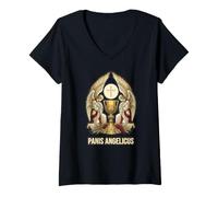 Femme Consécration eucharistique Traditionnelle Latine Messe Catholique T-Shirt avec Col en V