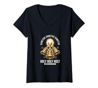 Femme Consécration eucharistique Traditionnelle Latine Messe Catholique T-Shirt avec Col en V