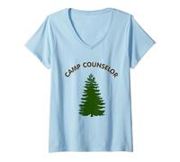 Femme Conseiller de Camp Directeur Summer Pine Tree Camp Staff T-Shirt avec Col en V