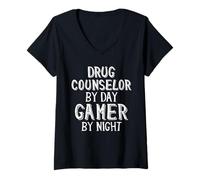 Femme Conseiller en toxicomanie par Joueur De Jour par Thérapeute en Réadaptation De Nuit T-Shirt avec Col en V