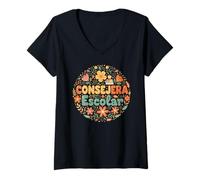 Femme Consejera Escolar Floral School T-Shirt avec Col en V