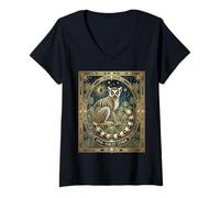 Femme Constellations du Ciel Nocturne Art déco Lémurien à Queue annulaire T-Shirt avec Col en V