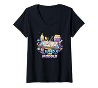 Femme Constructeur de Clavier mécanique lubrifié et moddé T-Shirt avec Col en V