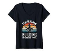 Femme Construction Bâtir ma Vie et la vôtre T-Shirt avec Col en V