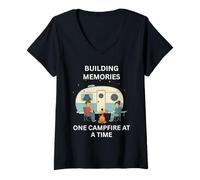 Femme Construire des Souvenirs Un feu de Camp à la Fois T-Shirt avec Col en V