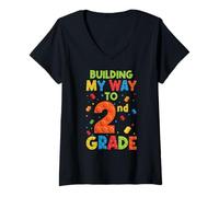 Femme Construire Mon Chemin vers Le 100e Jour d'école de 2e année Brick T-Shirt avec Col en V