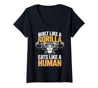 Femme Construit comme Un Gorille Mange comme Un Gymnase Humain T-Shirt avec Col en V