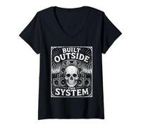 Femme Construit en Dehors du système Skull Rave Sound Raving T-Shirt avec Col en V
